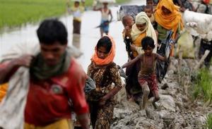 Rohingya refugees entering Bangladesh after being driven out of Myanmar