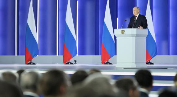 Russian President Putin delivers his annual address to the Federal Assembly in Moscow 