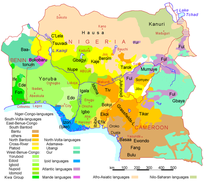 Sprachgruppen in Nigeria (Quelle: www.en.wikipedia.org)