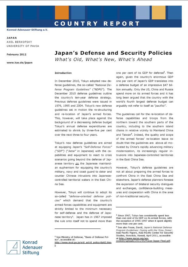 Cover: Japan's Defense and Security Policies