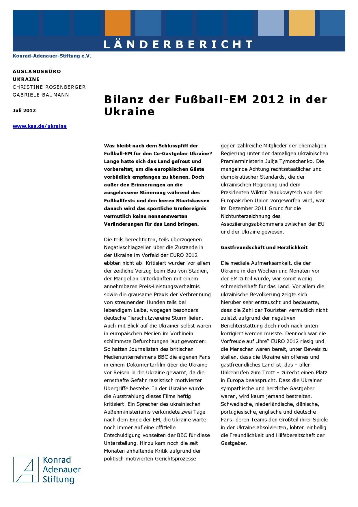 Cover: Bilanz der Fußball-EM 2012 in der Ukraine