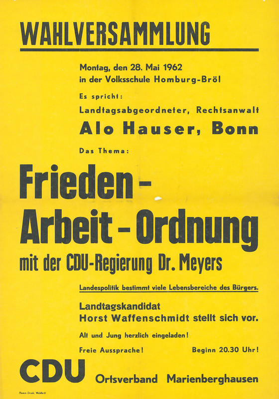 Horst Waffenschmidt, Landtagswahlplakat NRW 1962