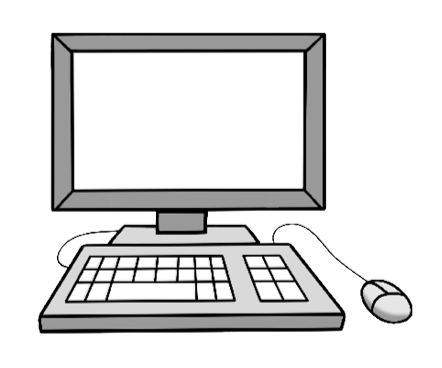Ein Computer mit Bildschirm, Tastatur und Maus