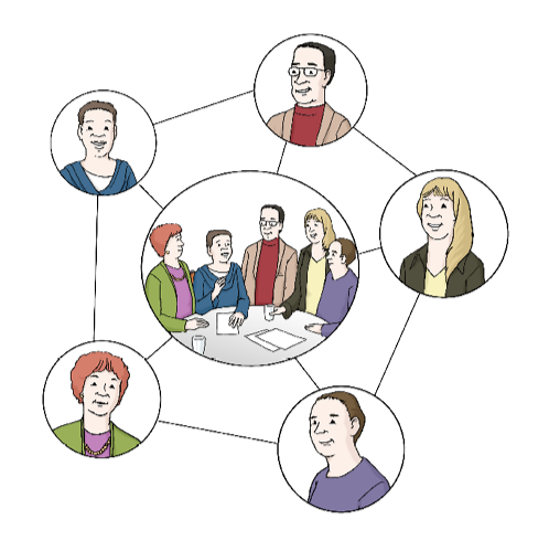 Viele Menschen stehen zusammen und unterhalten sich