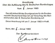 Anordnung über die Auflösung des Bundestages