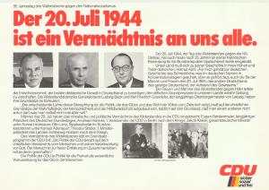 Wandzeitung der CDU zur Erinnerung an den 35. Jahrestag des 20. Juli 1944.
