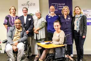 (in the back) Dr. Brian Watermeyer, Richard Freedman, Prof. Judith McKenzie, Prof. Leslie Swartz, Karen Miller, Christina Teichmann; (in the front) Bongani Mapumulo & Chaeli Mycroft