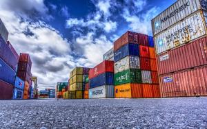 Containers in an industrial port