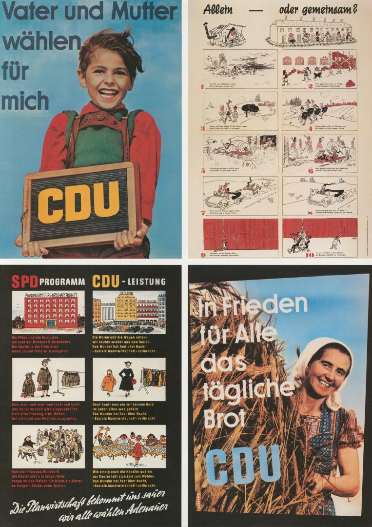 4 Plakate CDU Konrad Adenauer 1950er Wahlplakate Poster Drucke 