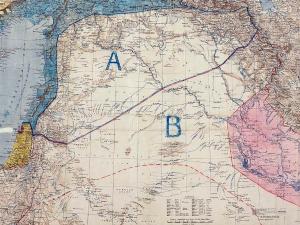The new borders determined by the Sykes-Picot Agreement, 1916