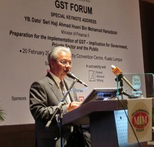 Dato' Haji Ahmad Husni b. Mohamad Hanadzlah, Minister of Finance II Malaysia speaking during the GST Forum on 20 February 2014.