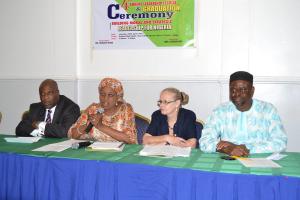 Guest Speaker, Mr Johnson Ikube; Chairperson, Mrs. Eugenia Abu; Head of KAS office Mrs. Hildegard Behrendt-Kigozi; Executive Director of Cebtre LSD, Dr. Otive Igbuzor