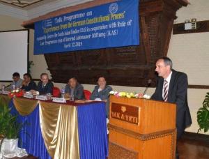 Head of the Rule of Law program, Asia Marc Spitzkatz delivers his address at the seminar on Constitutionalism in Nepal