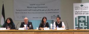Panelists at the IoL legal encounter on Palestine's status upgrade at the UN.