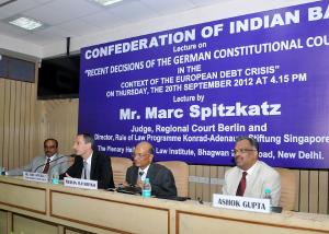 Marc Spitzkatz, Director Rule of Law Programme, Singapore delivering a lecture organised by Confederation of Indian Bar, New Delhi