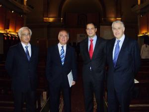 Prof. Martín Risso, Presidente de la Suprema Corte de Justicia Leslie van Rompaey, Dr. Christian Steiner y Prof. Humberto Nogueira Alcalá