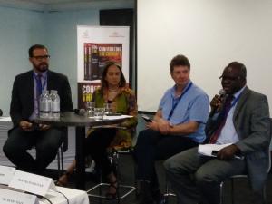 Panel forum on championing the fight against corruption - The role of the media; Chair: Mr. Christian Echle, Director, KAS Media Program for Sub-Saharan Africa. Panelists: Ms. Ferial Haffajee (The media practitioner's perspective), Prof. Franz Krueger (The media scholar's perspective) and Mr. Henry Maina (The media defender's perspective)