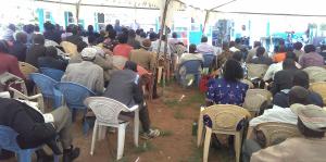 Participants following on the proceedings of the launch of the EDE common programme framework in West Pokot