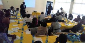 Drought Information officer NDMA Baringo Office (in a blue Shirt) making his contibution on how the Early Warning Information is collected and disbursed