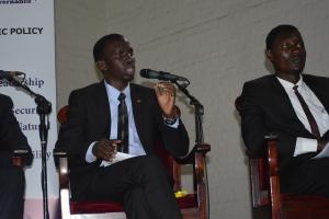 Simon Ssenyonga, making a submission