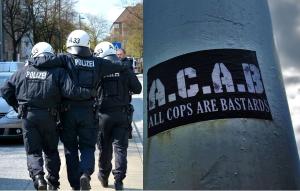 Verletzter Polizist, ACAB-Aufkleber