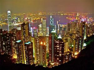 Hongkonger Skyline bei Nacht