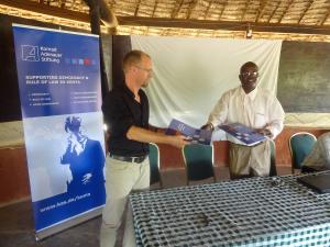 Kas Representative, Dr Jan Cernicky and Chair of Turkana Natural Resources Governance Hub, Eriong’oa Kenyaman after signing a position paper which was the outcome of the workshop.