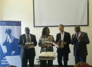 From left: CMD Executive Director,Dr. C.F Onyango, CMD Vice Chair Wavinya Ndeti, KAS Country Representative Kenya, Dr. Jan Cernicky and CMD Chairperson, Hon. Omingo Magara during the launch event of Voter Bribery as an Election Malpractice in Kenya survey report.