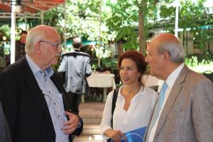 Herbert Hofauer, mayor of Altötting, talking to Zahle's mayor Assaad Zgheib and Hana Nasser of the KAS' Beirut Office