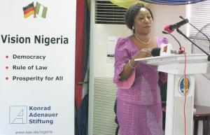 Naomi Akpan-Ita, head of the Nigerian NGO Impact during her speech at the training workshop on conflict management at the Nigerian Army College of Logistics (NACOL) on 11 May, 2015.