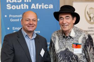 Left-hand: Dr Holger Dix, KAS. \r\nRight-hand: Albert "Albie" Sachs, former Judge of the Constitutional Court.