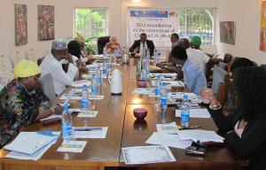 The participants of a roundtable discussion on civic education strategies for electorates gather on 9 September, 2014 in the office of the Konrad-Adenauer-Stiftung in Abuja, Nigeria.