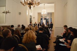 Participants at the podium discussion