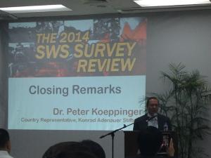 Picture of Dr. Peter Koeppinger giving the closing remarks during the SWS' survey review for 2014.
