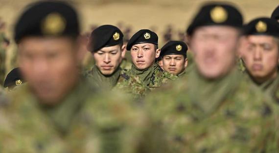 Japan's Self-Defense Forces 1st Airborne Brigade conduct descent training with allies US, UK, Canada, France, Germany and Philippines on January 7, 2024, at Camp Narashino training area, in Chiba Prefecture near Tokyo, Japan.