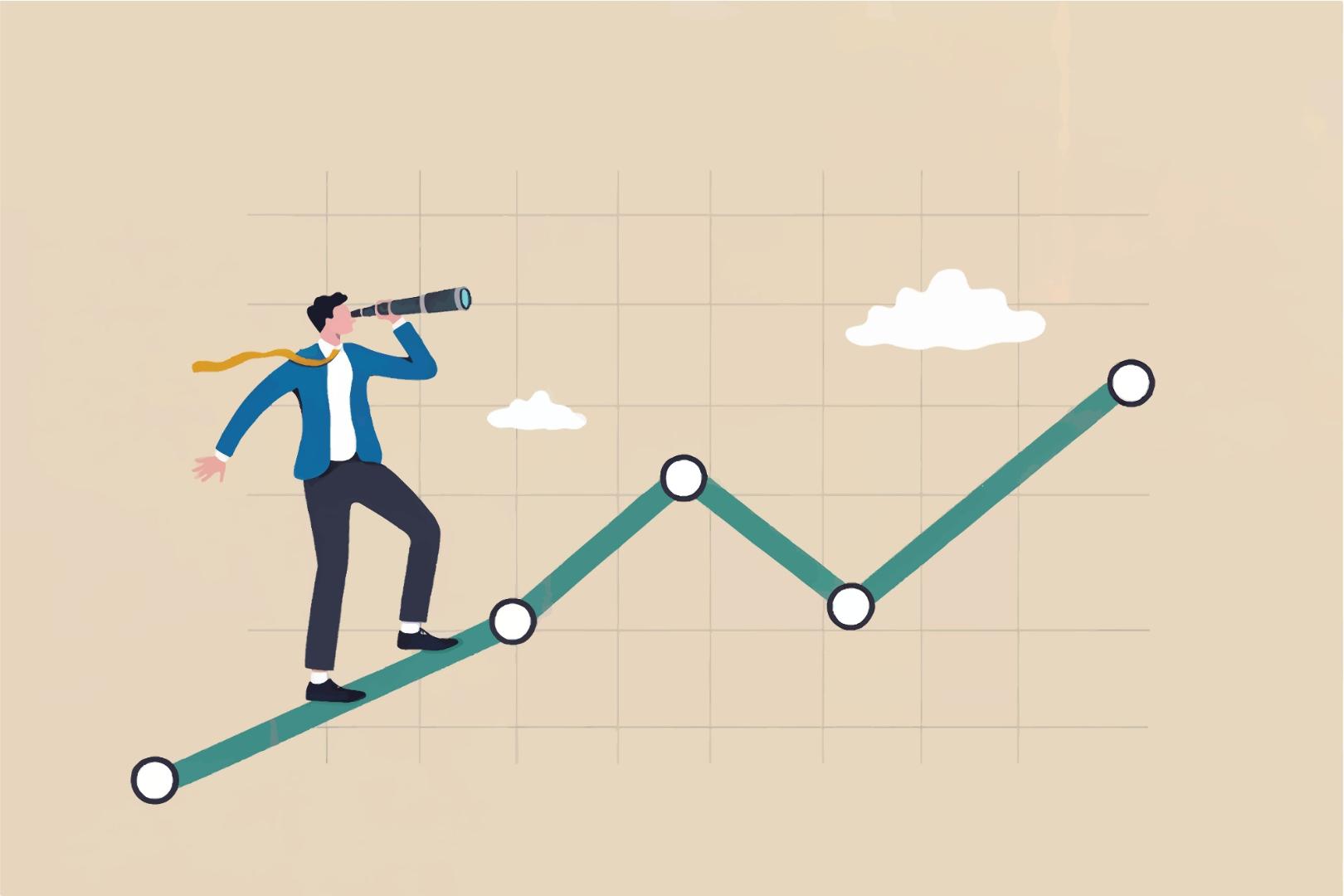 Trendgraph mit Wolken, die zukünftigen Erfolg und Wachstum andeuten