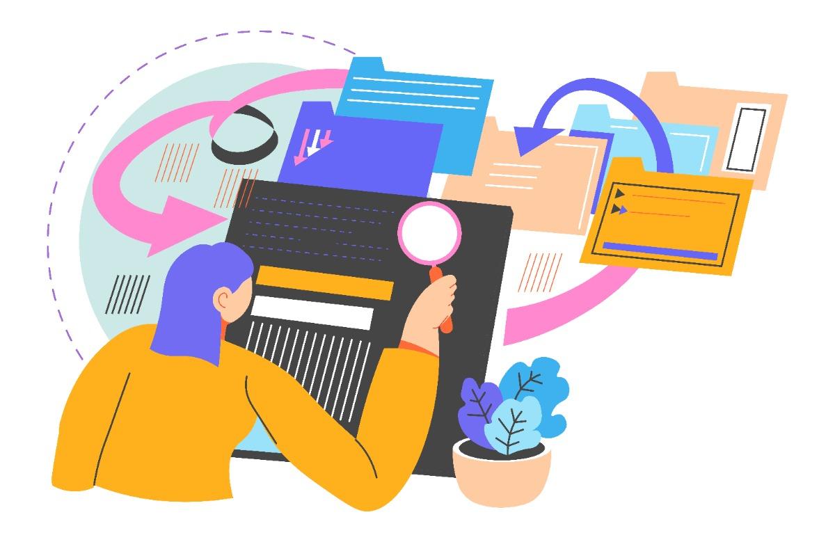 Illustration einer Datenanalyse und Informationsrecherche.