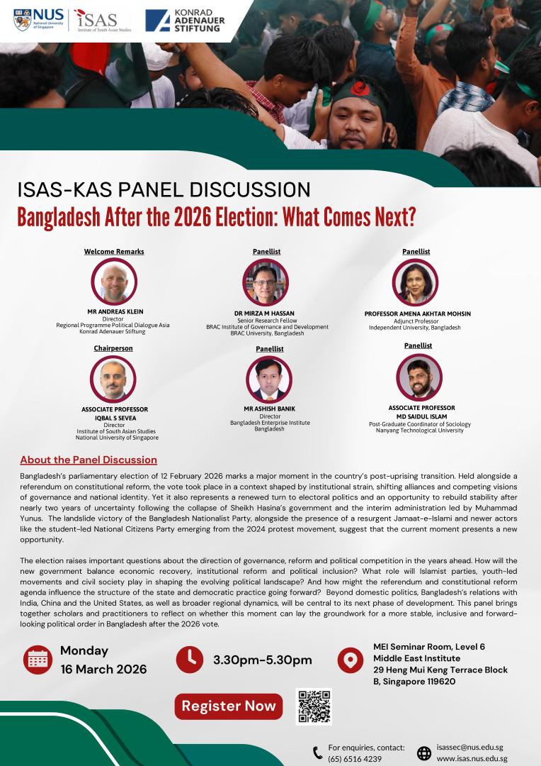 16 March 2026 -ISAS-KAS Event Poster_ Bangladesh After the 2026 Election What Comes Next (4)