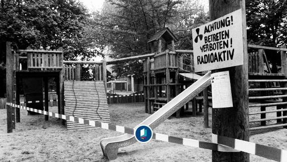 Abgesperrter Kinderspielplatz in Berlin nach der Reaktorkatastrophe von Tschernobyl