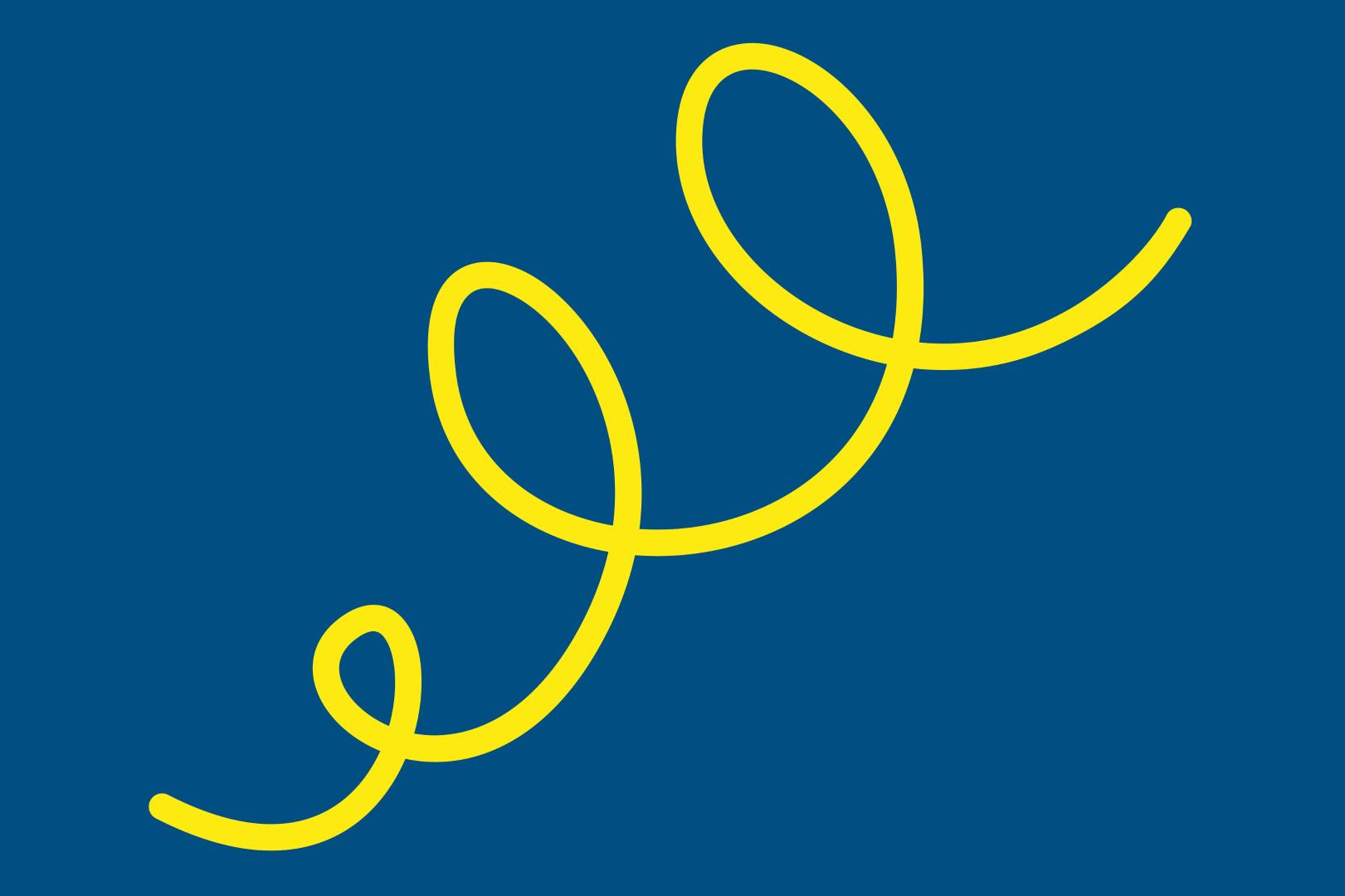 Gelbe, geschwungene Spirallinie vor blauem Hintergrund