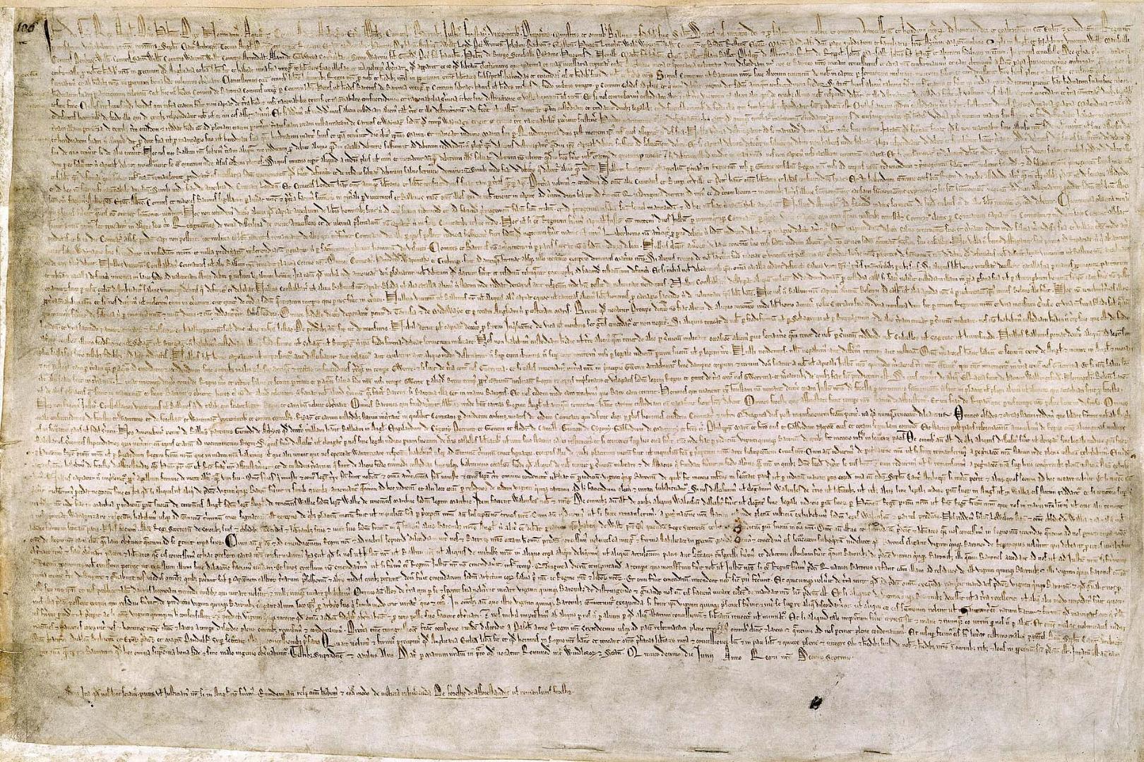 Abbildung eines Originals der Magna Charta von 1215.