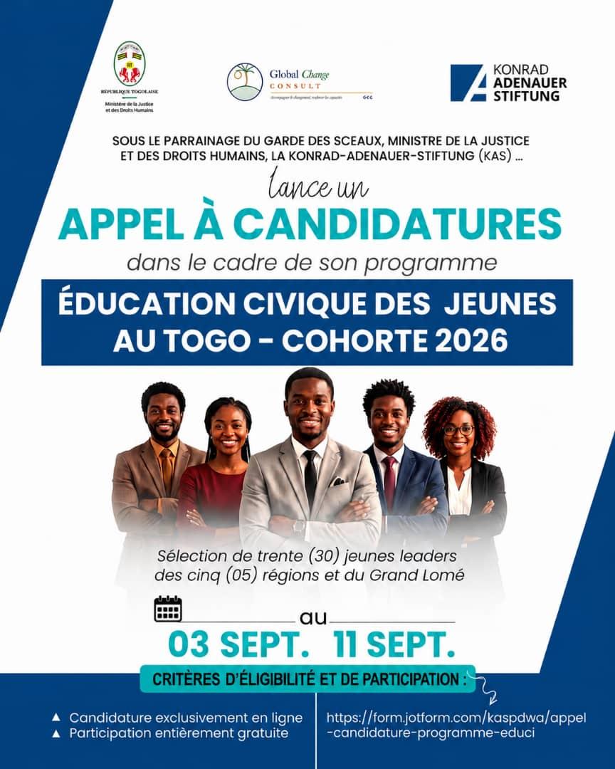 Visuel 26-09-03 Annonce appel à candidatures - Education Civique au Togo (1)