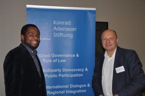 Left-hand: Dr. Fola Adeleke, Senior Researcher Mandela Institute Right-hand: Dr. Dix, KAS Country Director South Africa