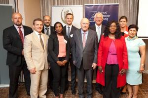 F.W.de Klerk Foundation, Henning Suhr (KAS), guest speakers Thuli Madonsela, Frans Cronje and Prof. Haroon Bhorat; discussion moderator Raenette Taljaard at "South Africa Beyond State Capture and Corruption" Conference