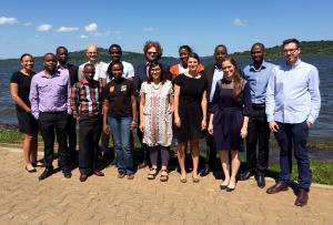 The group of East African lawyers and trainers who took part in the litigation surgery workshop in Uganda.