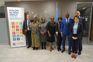 Olajobi Makinwa, Chief of the UN Global Compact's Africa Division welcomes the delegation in her office and discusses ways in which the private sector can serve as a catalyst for sustainable development with the participants.