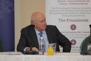 Former president FW de Klerk at the FW de Klerk Foundation Conference on the Future of Property Rights in South Africa.